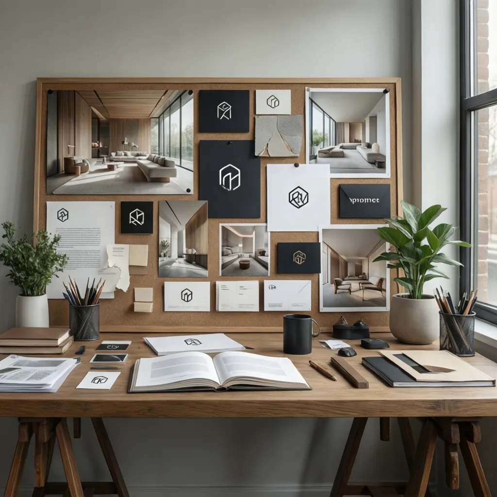 tablero de inspiración con estilos de logotipos para diseño interior