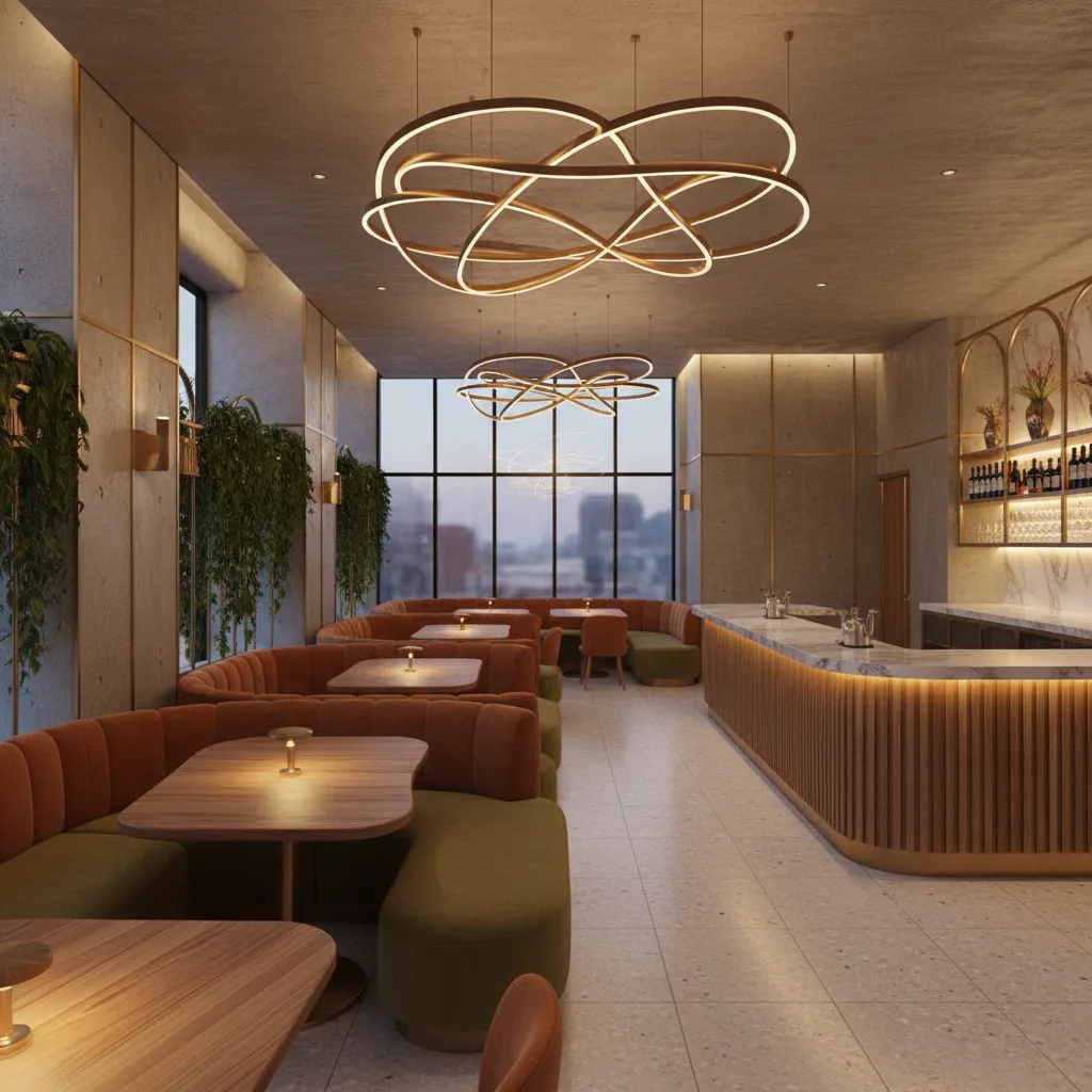 Interior de restaurante moderno publicado en una revista de diseño