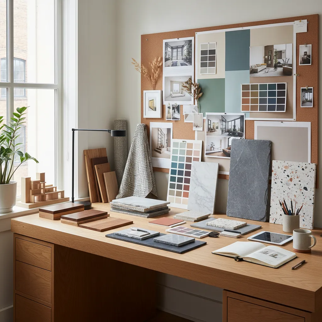 muestras de materiales y colores utilizados en proyectos de interiorismo