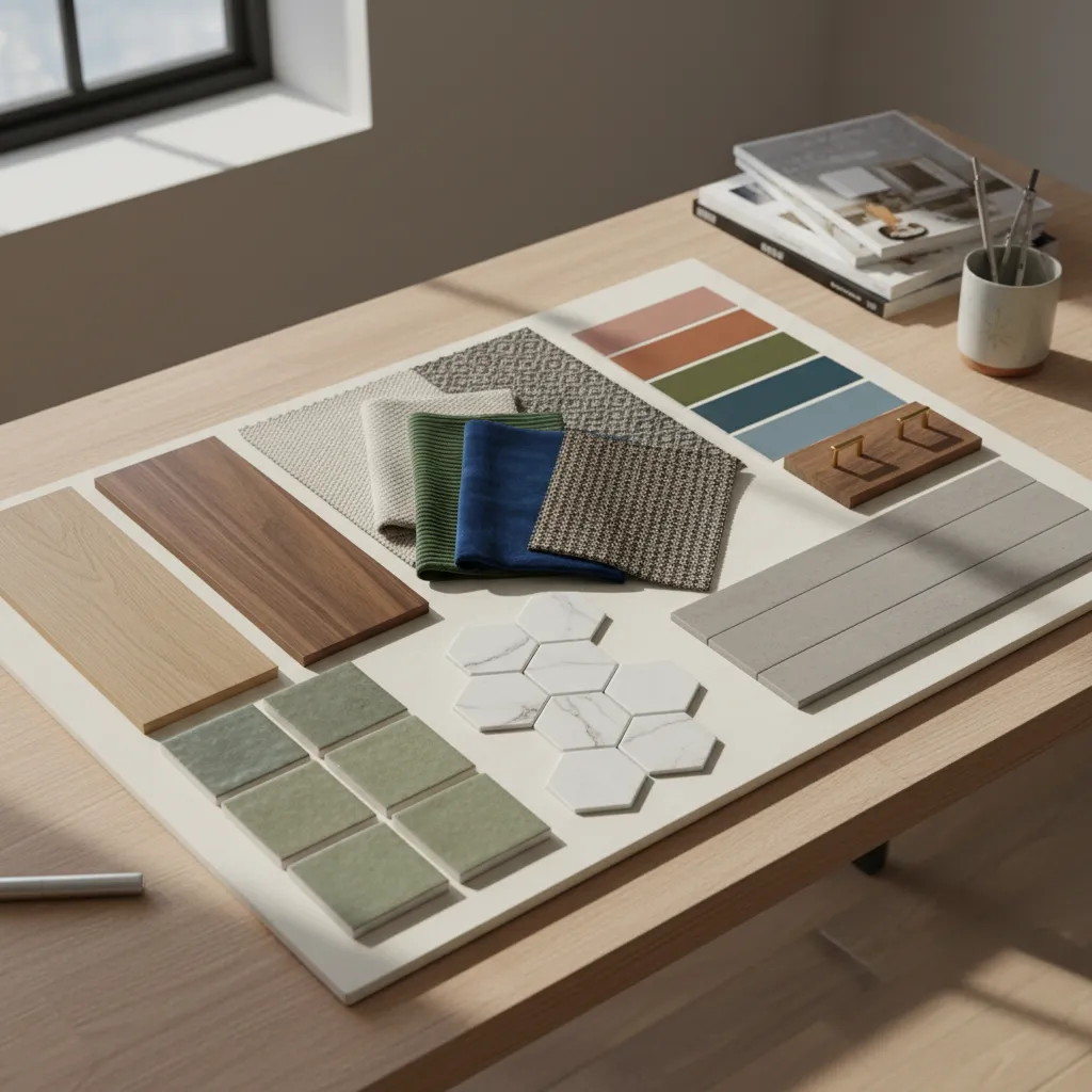 tablero con muestras de materiales para proyecto de interiores