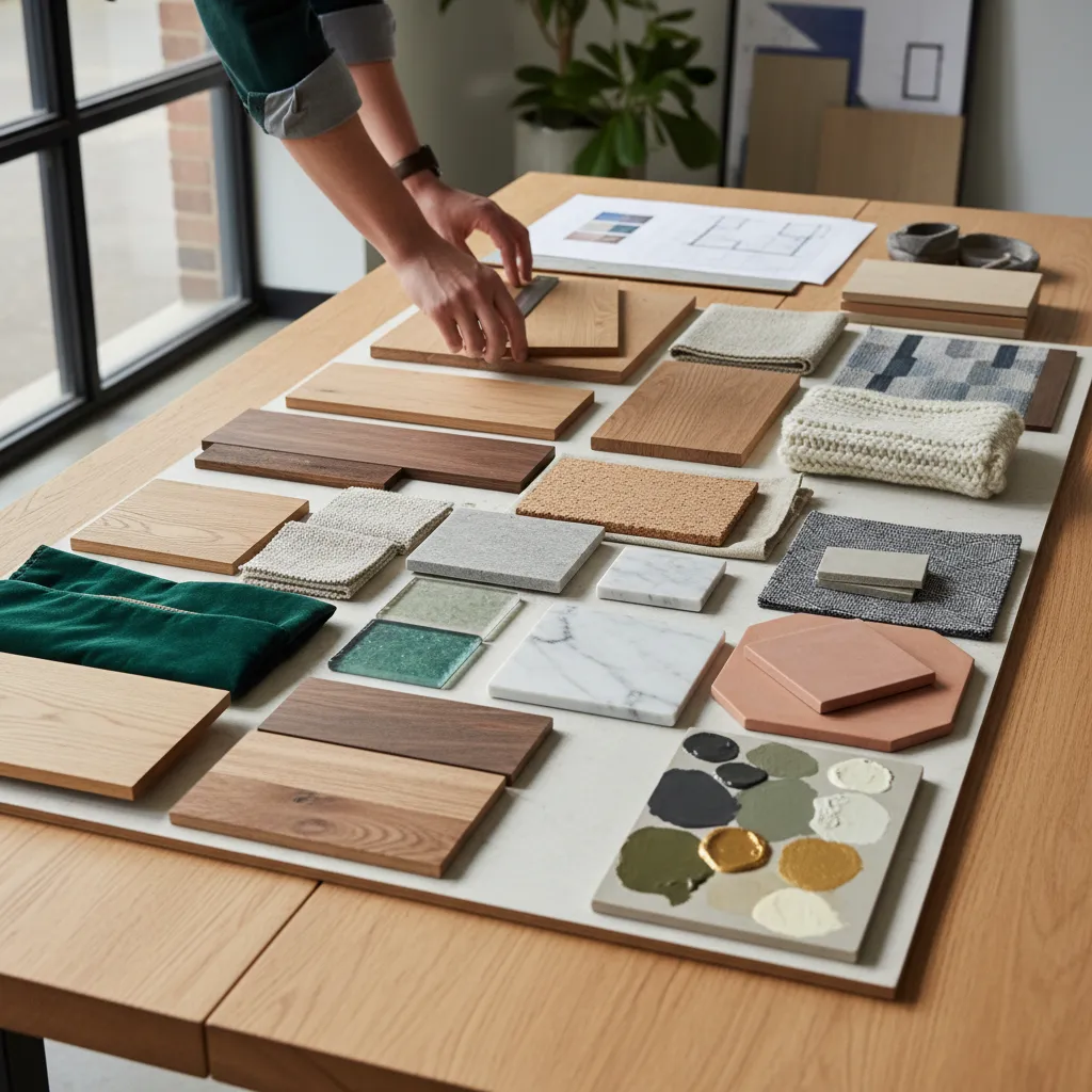 Selección de materiales y muestras para un proyecto interior