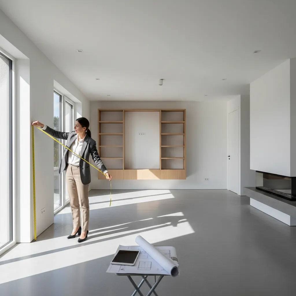 Diseñador midiendo una habitación para crear un plano de interiores