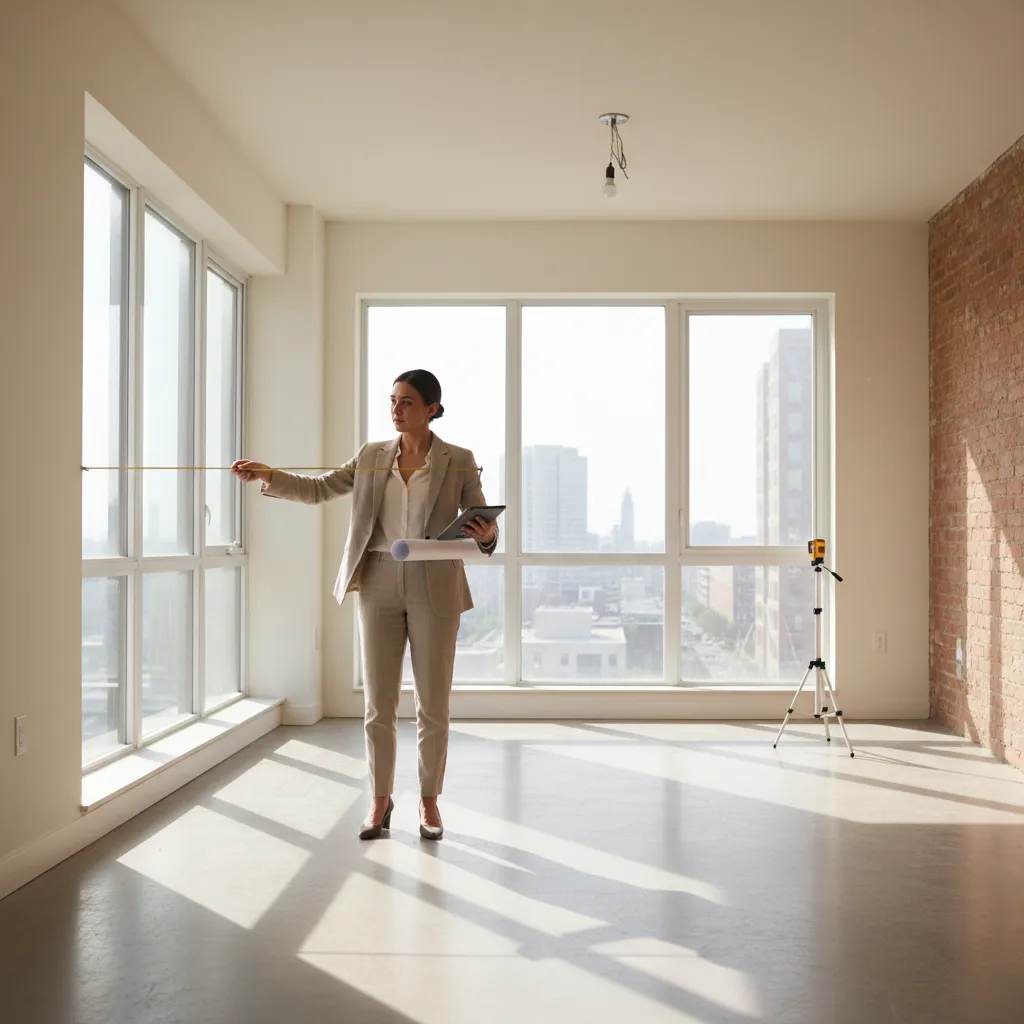 Persona midiendo una habitación con cinta métrica para planificar diseño interior