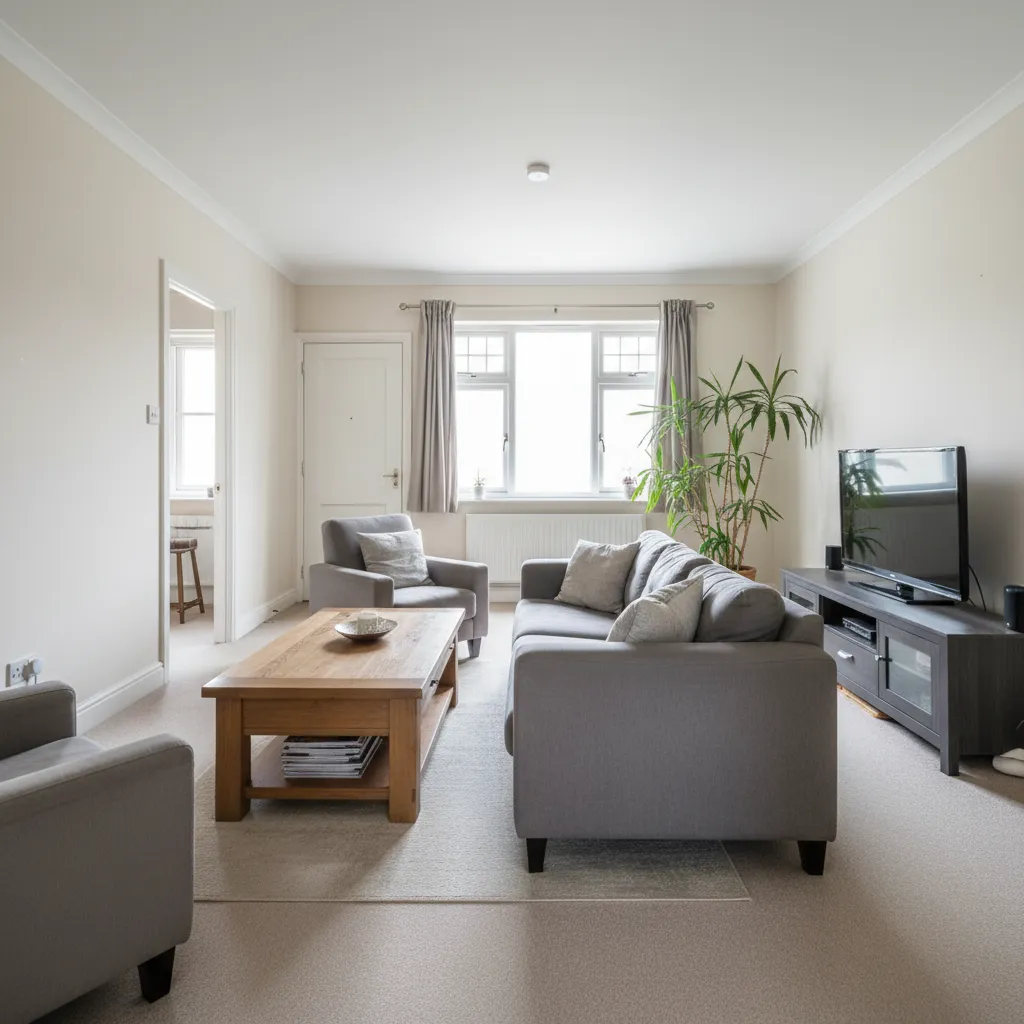 Sala con mala distribución de muebles que bloquea el paso