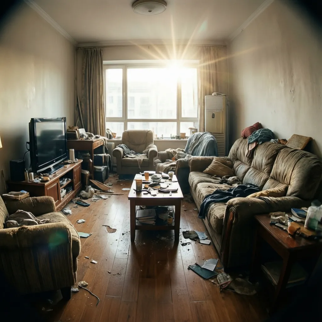 Ejemplo de mala distribución de muebles en una sala de estar