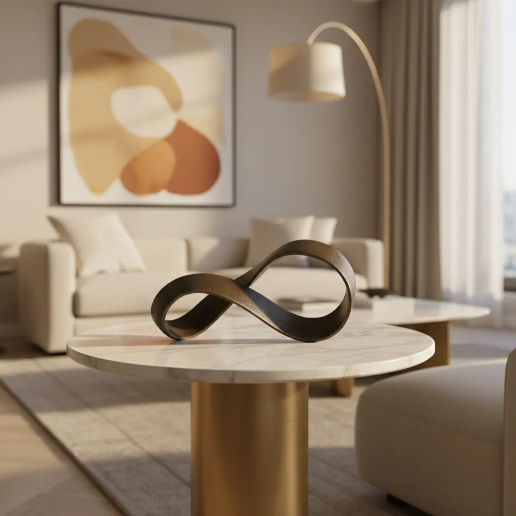 Objeto decorativo protagonista en una mesa lateral moderna