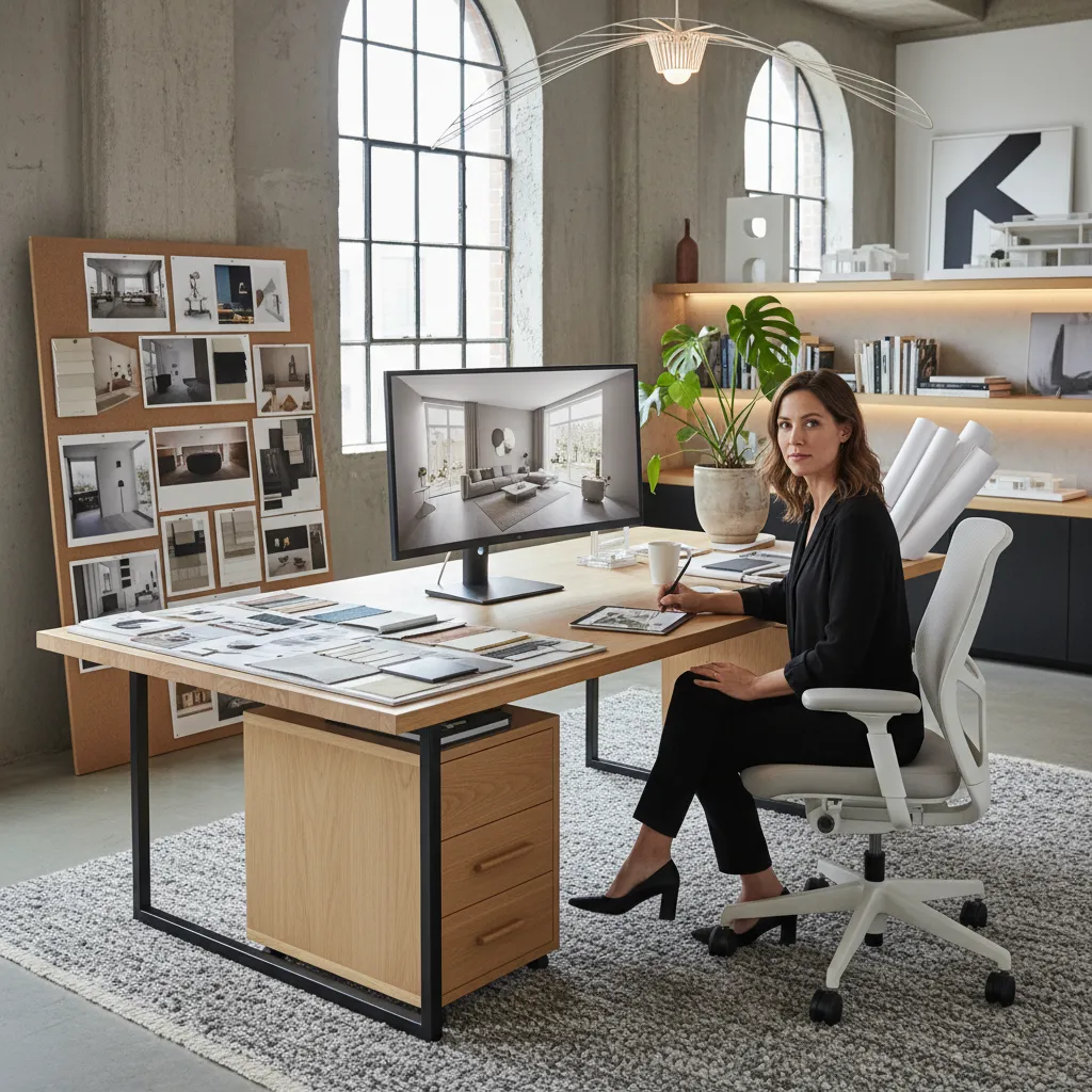 Diseñador de interiores trabajando en un proyecto residencial en estudio profesional