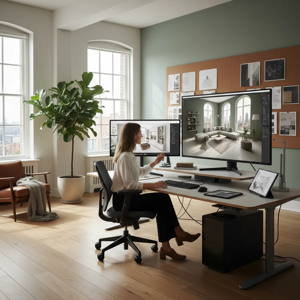 Diseñador planificando distribución de una habitación en 3D