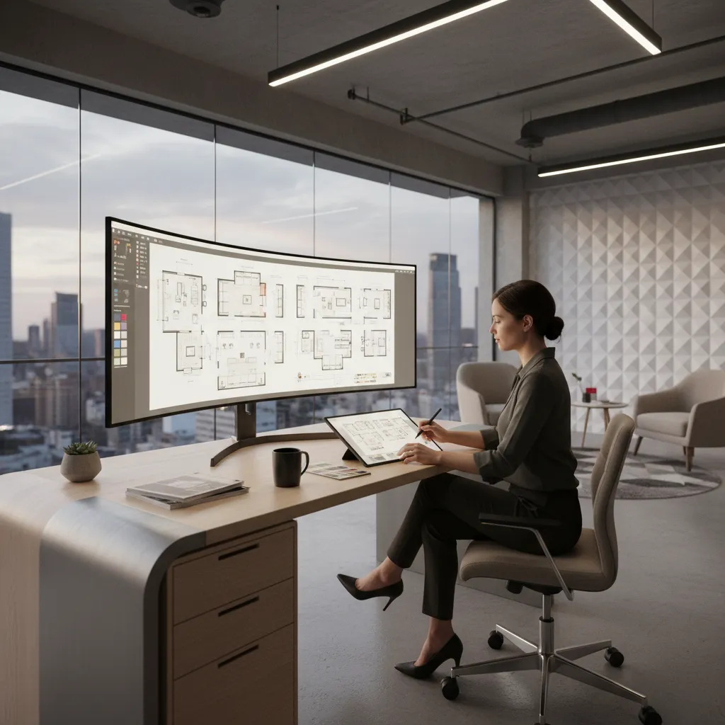 Diseñador revisando distribución interior en un plano digital