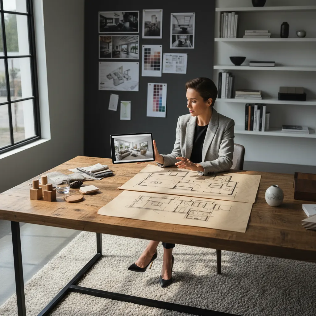 proceso de planificación de diseño interior en salón