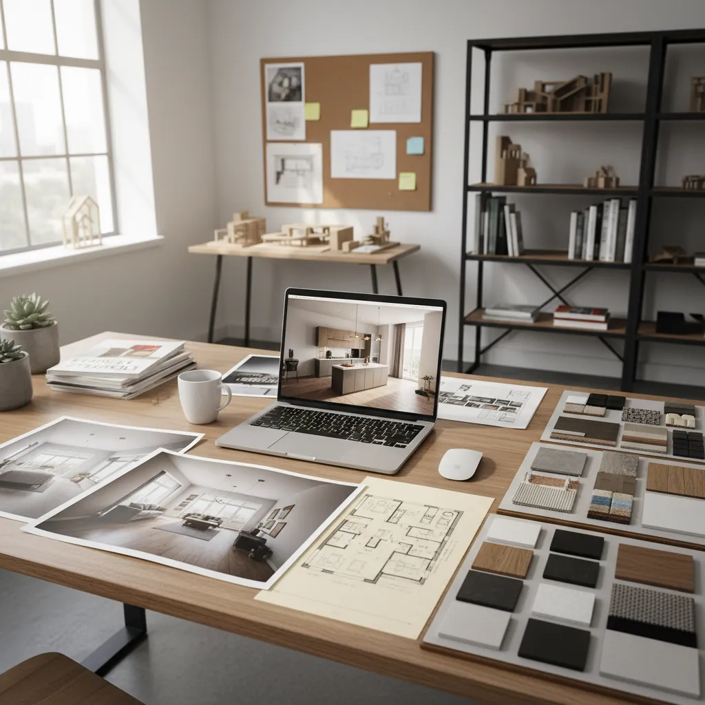Portafolio de proyectos de interiorismo con renders y planos