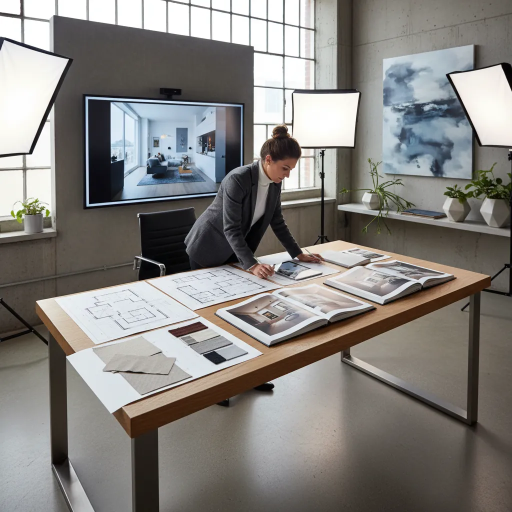 Portafolio de proyectos de diseño interior con renders y planos
