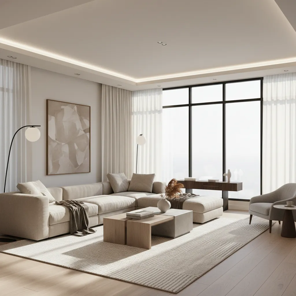 high quality 3D rendered living room interior used for student design portfolio