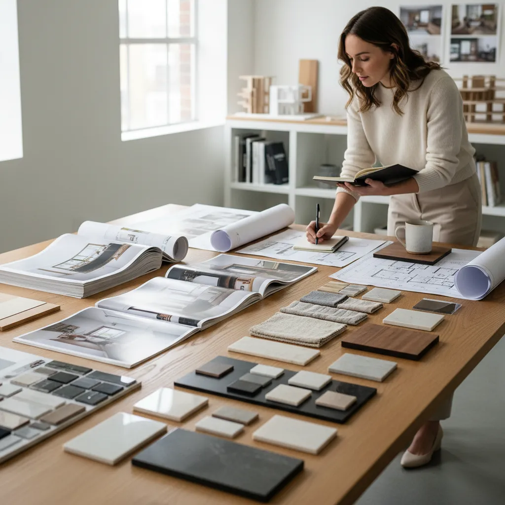 Revisión de portfolio de diseño de interiores con renders y planos