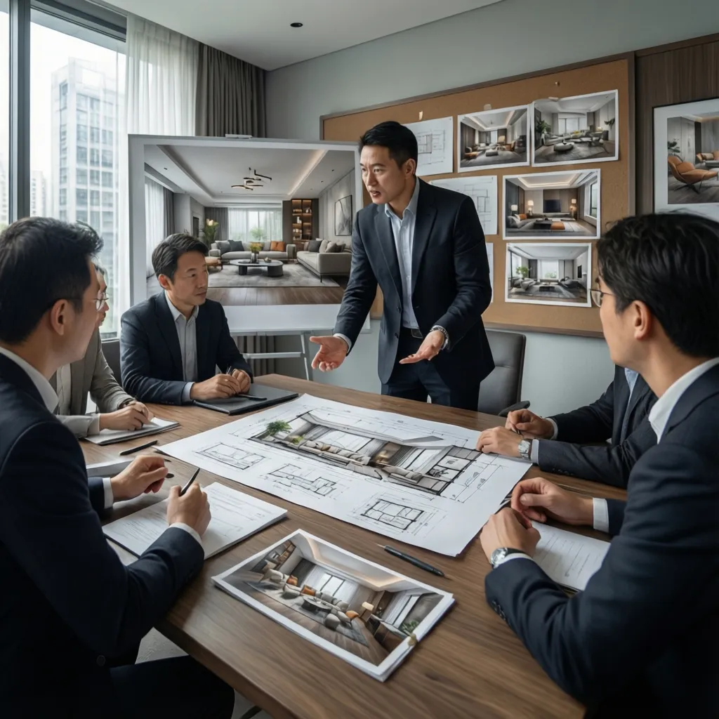 Presentación de proyecto de interiorismo con planos y visualizaciones