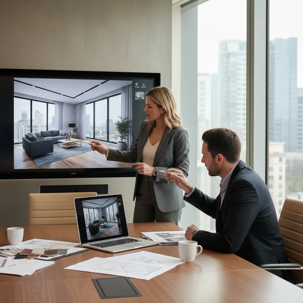 Diseñador de interiores explicando un proyecto a un cliente