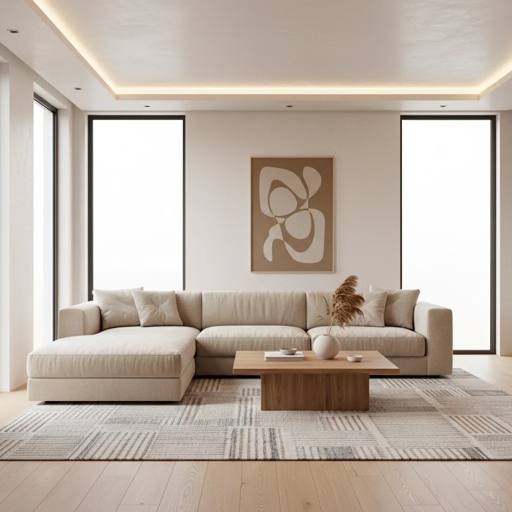 Render realista de salón moderno generado digitalmente