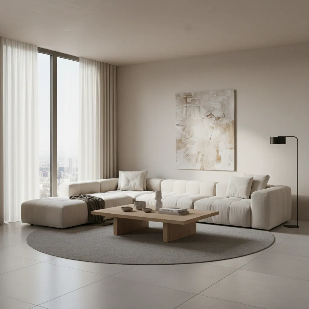 Render 3D realista de una sala moderna diseñada digitalmente