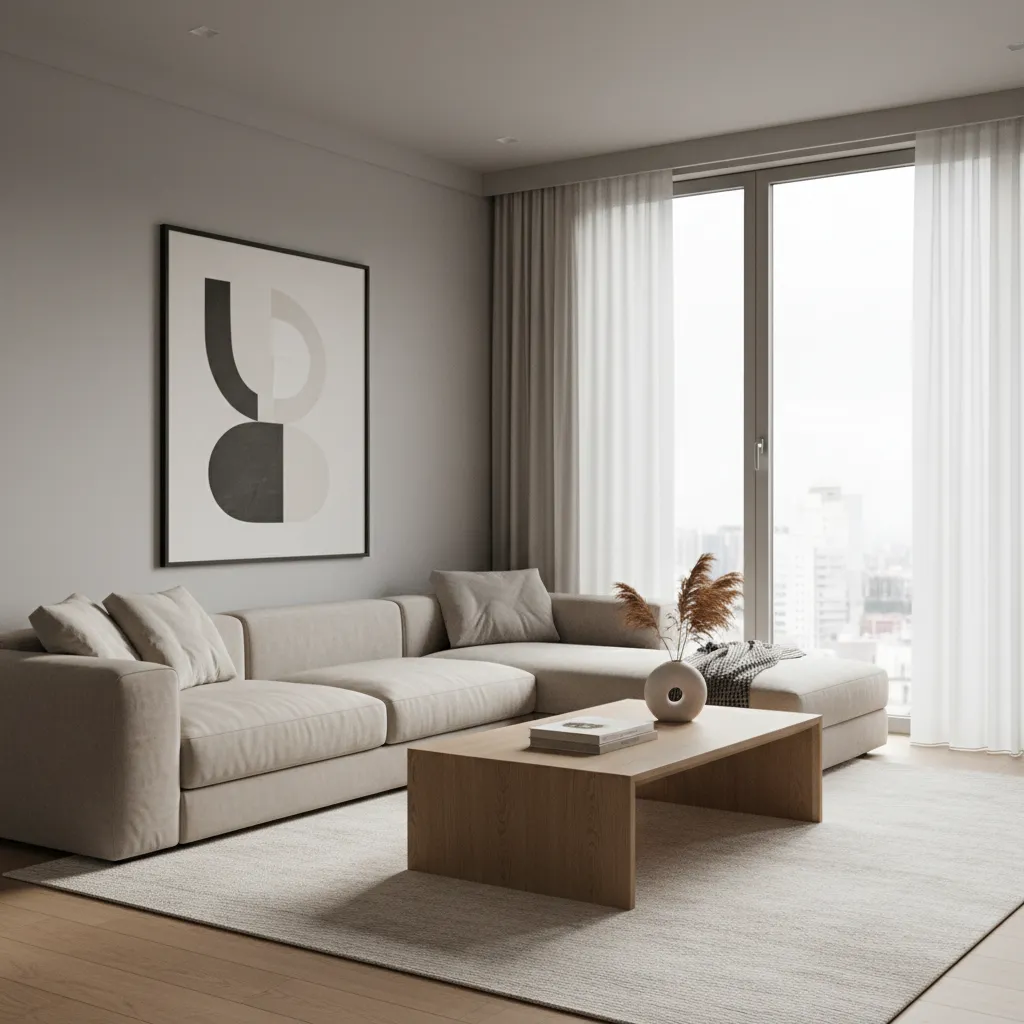 Render realista de sala moderna incluido en un portafolio