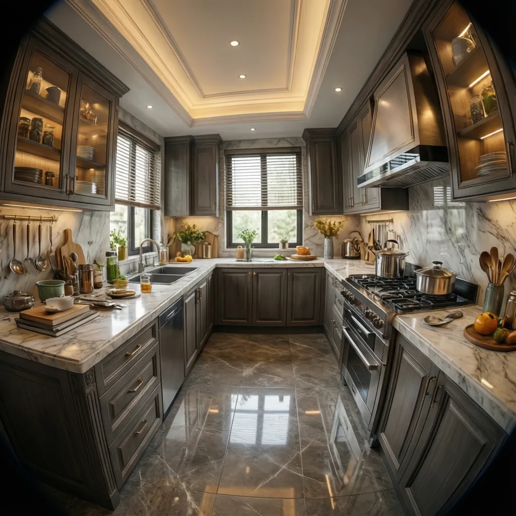 Render realista de una cocina generado desde una app de diseño