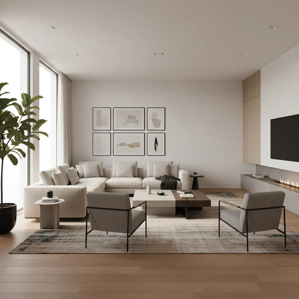 Render realista de una sala basado en un boceto digital previo