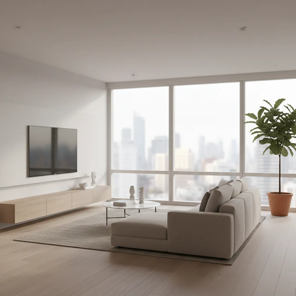 photorealistic interior rendering of modern living room used for client presentation