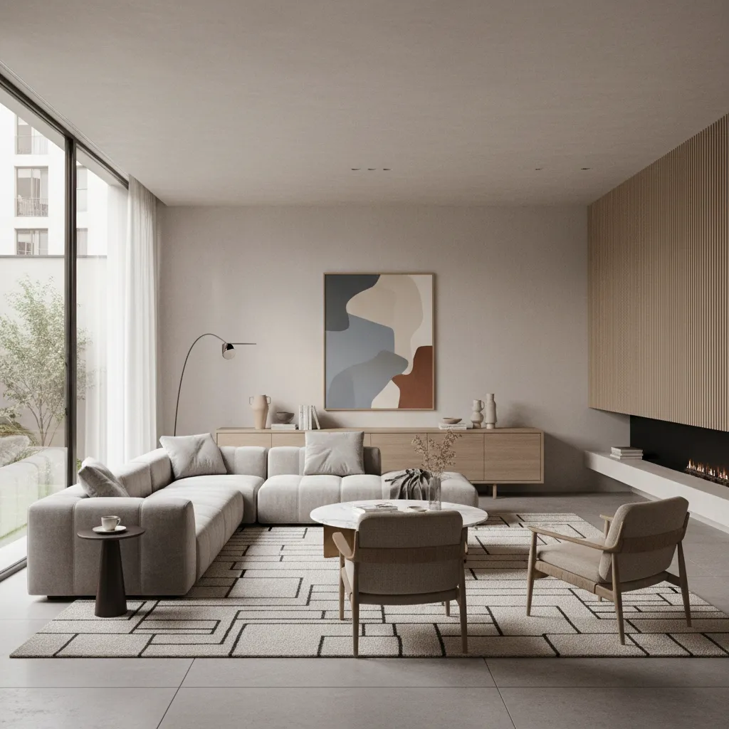 Render realista de diseño interior de sala contemporánea
