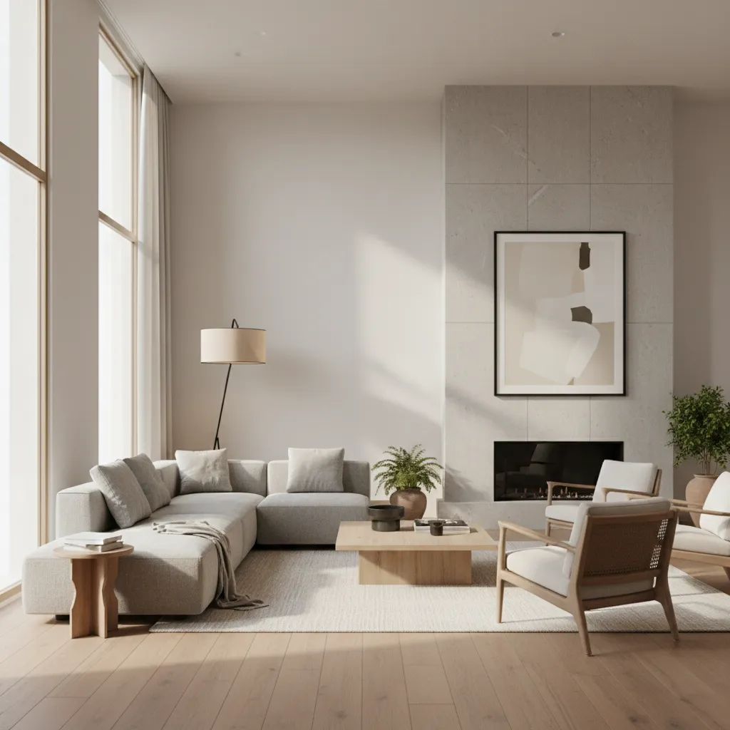 Render 3D realista de un salón moderno diseñado digitalmente