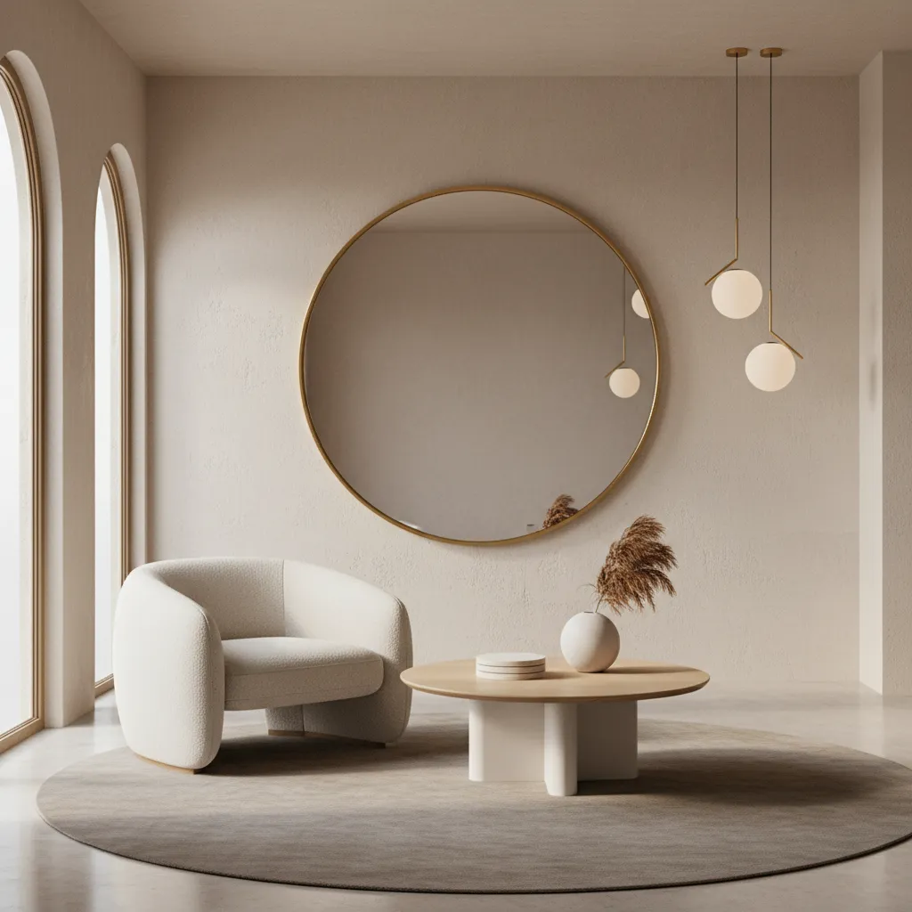 interior showing repetition of circular shapes across furniture and decor