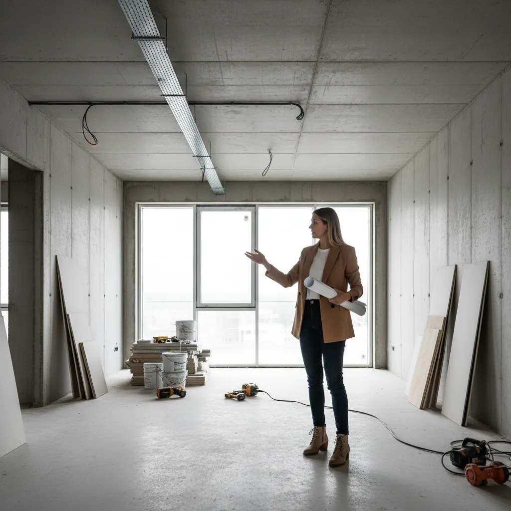 Decorador de interiores supervisando una obra de reforma