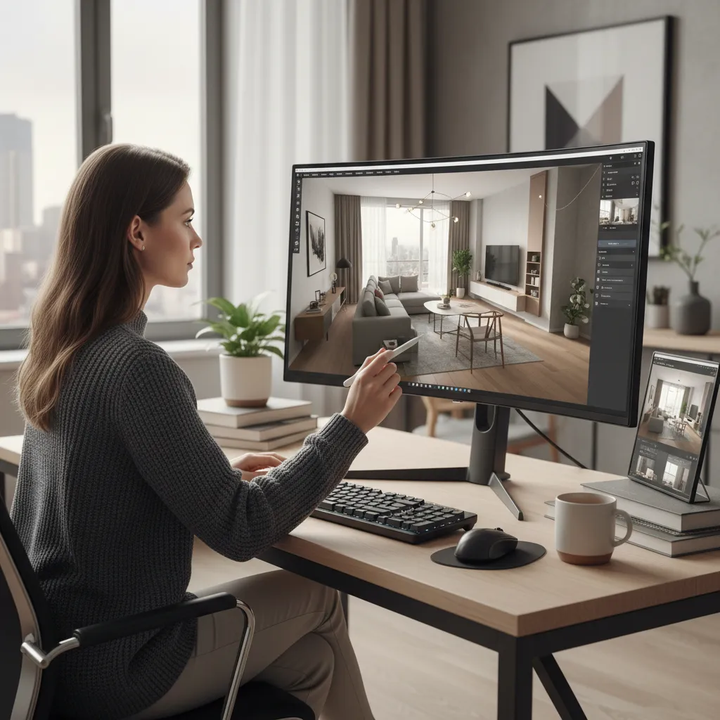 Pantalla mostrando modelo 3D de un apartamento