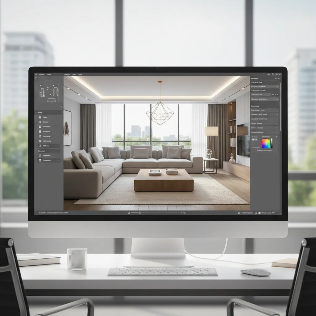 3D room layout created with interior design software showing furniture placement