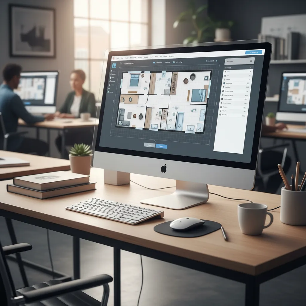 Plano digital de una vivienda en un software de diseño de interiores