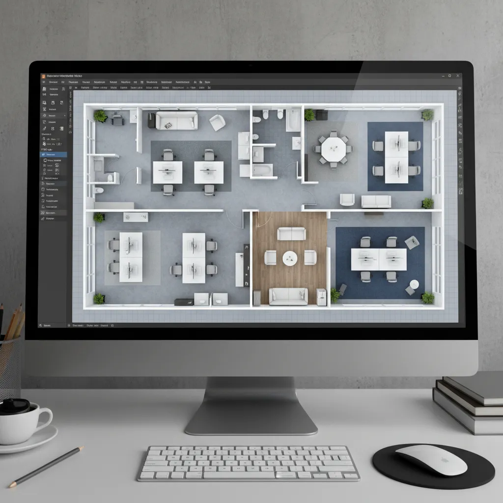 Digital floor plan layout created using interior design software