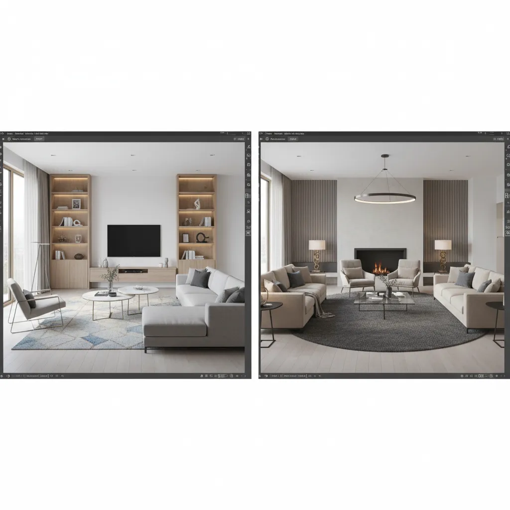 Comparison of furniture layouts inside a digital home design tool