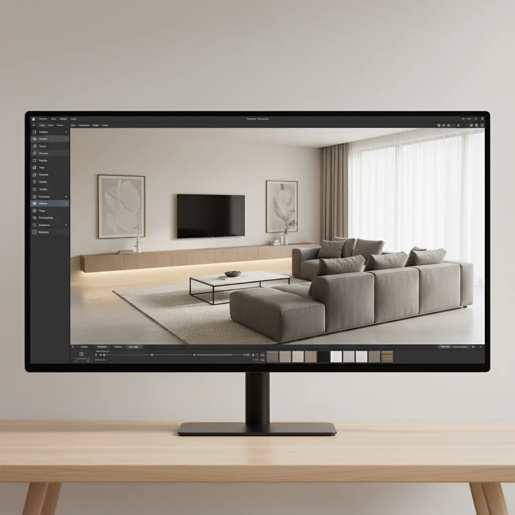 3D living room layout created with home interior design software