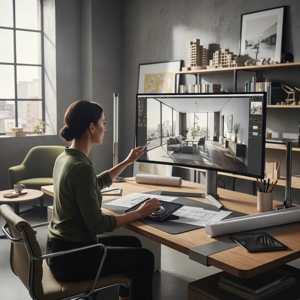 Persona creando un modelo 3D de una vivienda en un ordenador