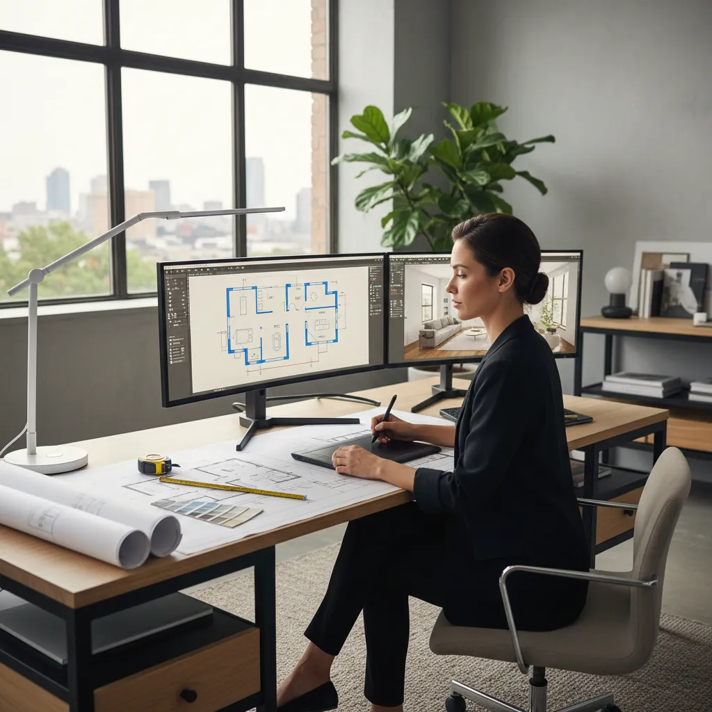 Persona diseñando distribución de vivienda en software de interiorismo