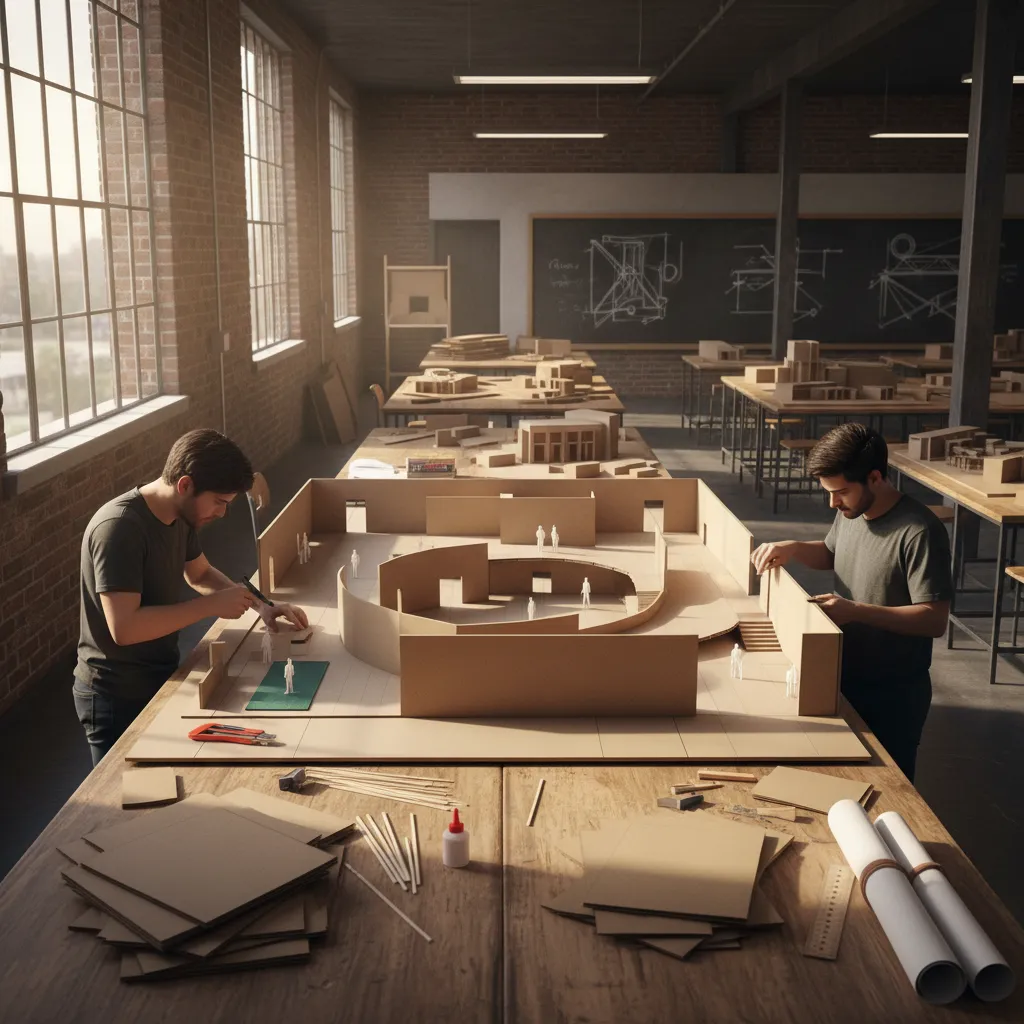 Maqueta arquitectónica de un espacio interior realizada por estudiantes