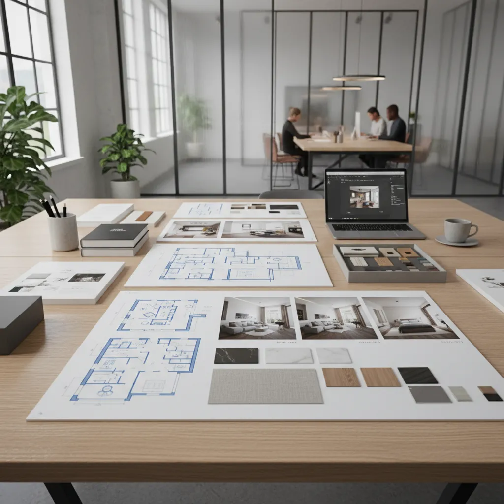 Portfolio de diseño de interiores con renders y planos