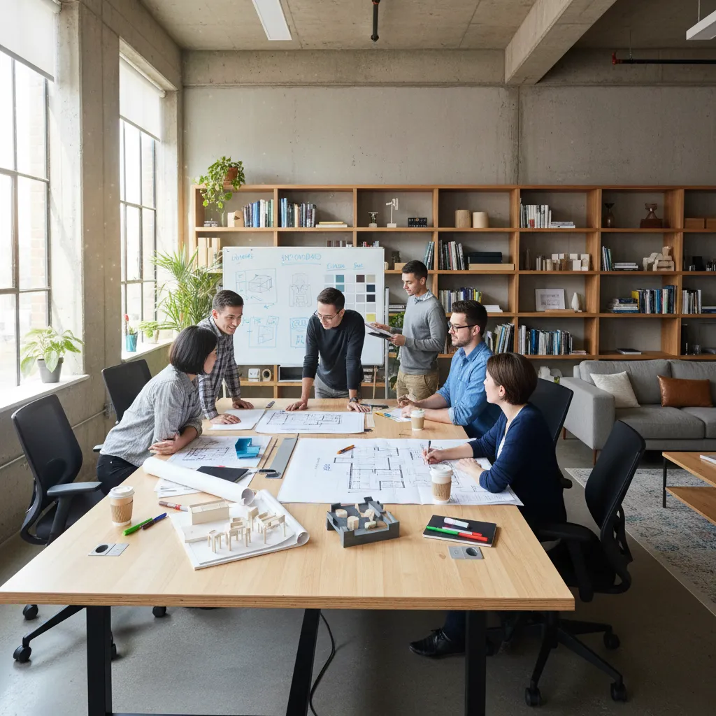 Grupo de estudiantes discutiendo un proyecto de interiorismo