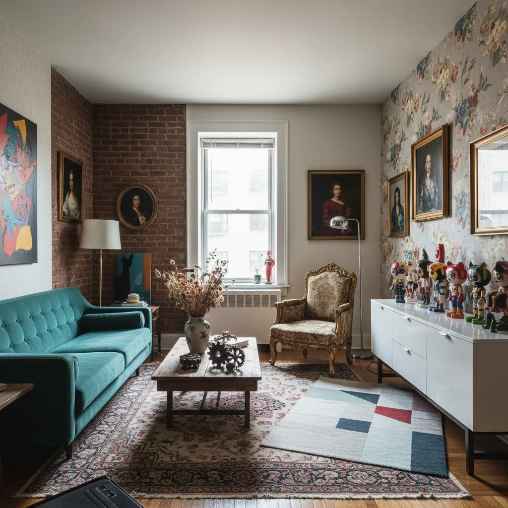 Sala con mezcla desordenada de estilos de decoración
