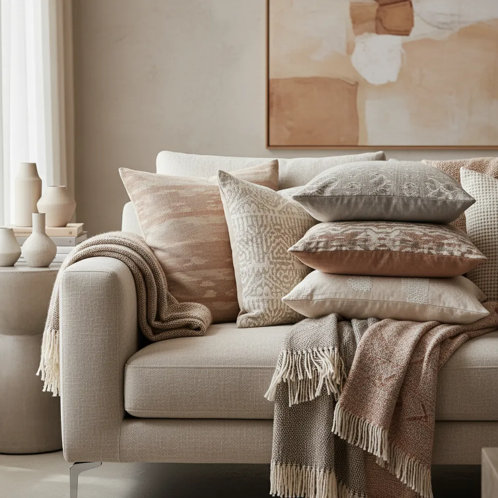 Detalle de texturas decorativas en sofá moderno