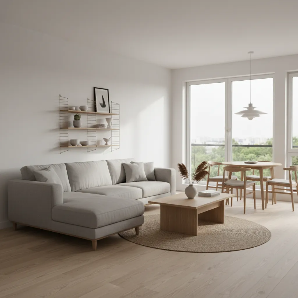 Interior moderno con materiales naturales y diseño minimalista