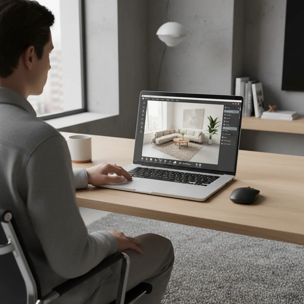 user designing a living room layout on an interior design planning website