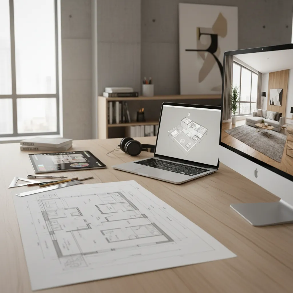 Proceso de diseño interior desde plano hasta visualización 3D