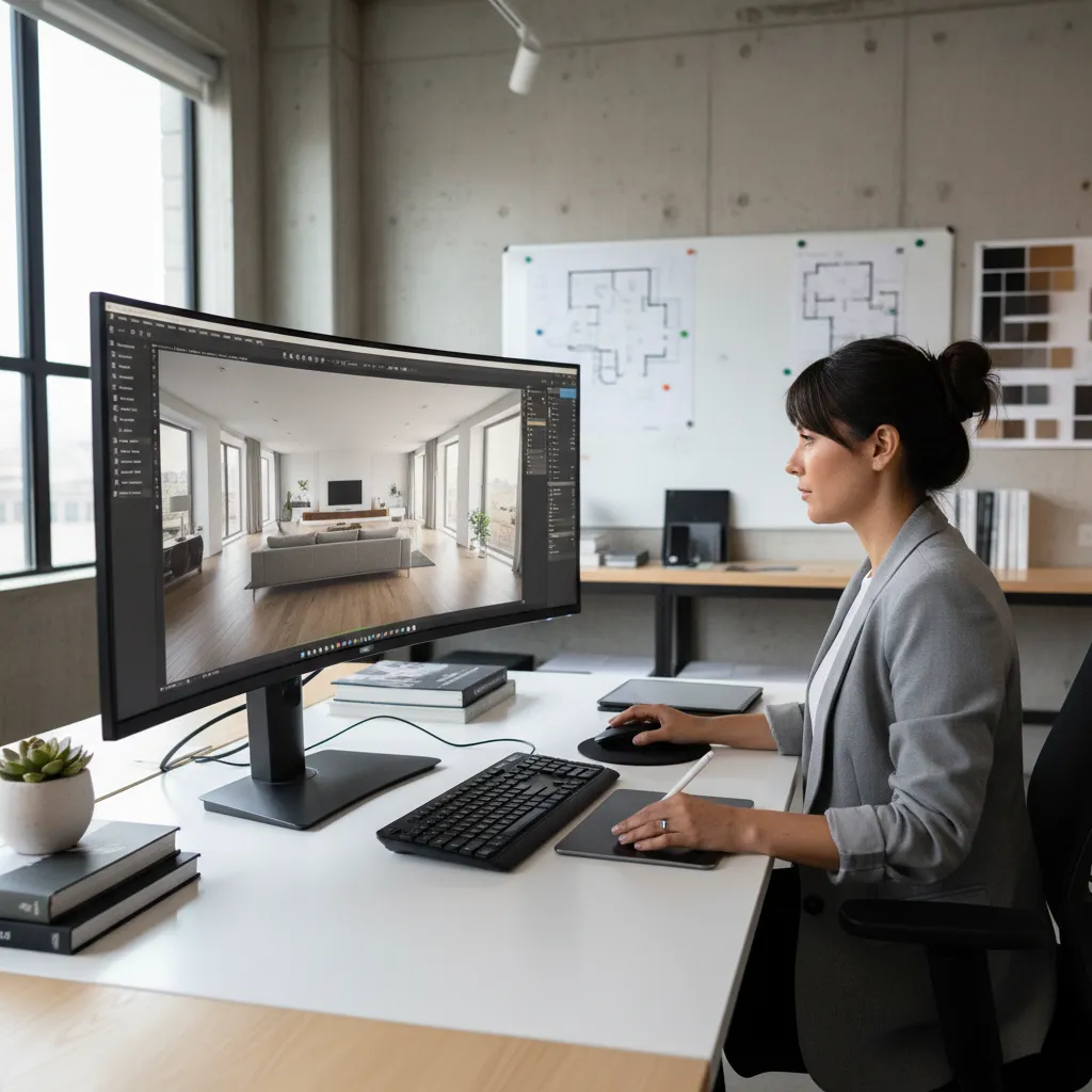 interior designer creating a 3D room model using professional design software
