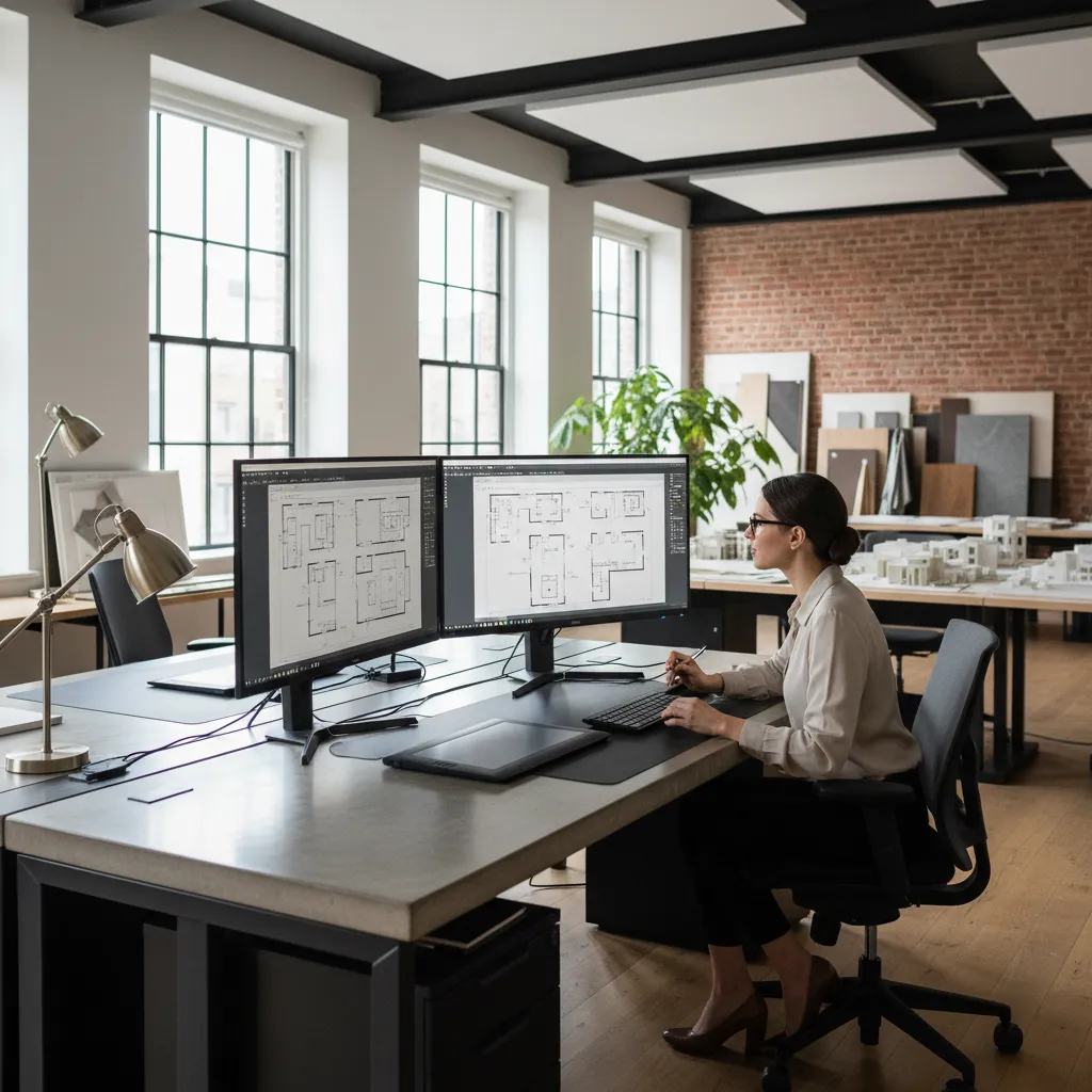 Diseñador de interiores trabajando en software CAD