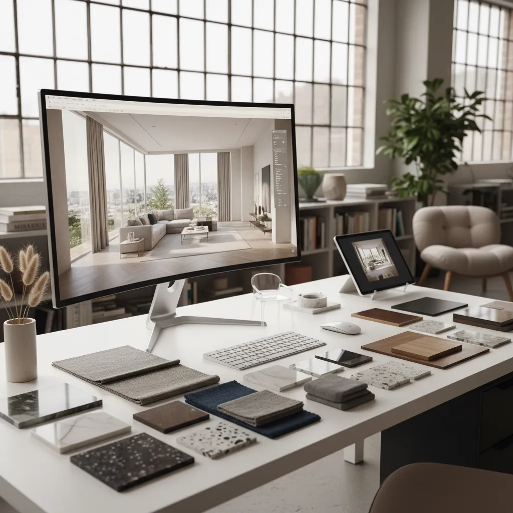 Estudio de diseño de interiores con ordenador profesional