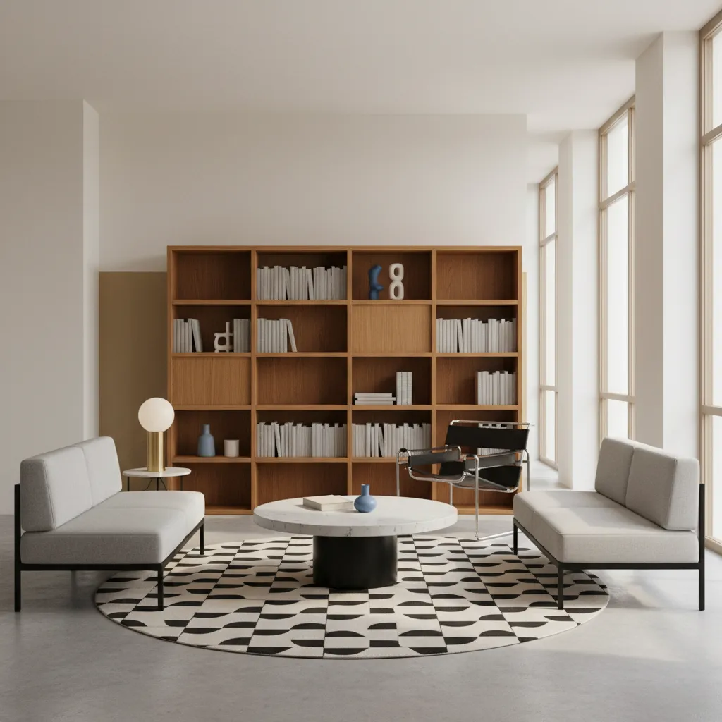 Sala moderna inspirada en el movimiento Bauhaus